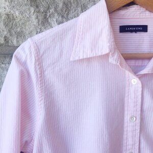 Classic Pinstripe Button Down - White & Pink - Land's End